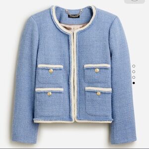 J.Crew Frances Louisa Lady Jacket Blazer Collarless Maritime Tweed